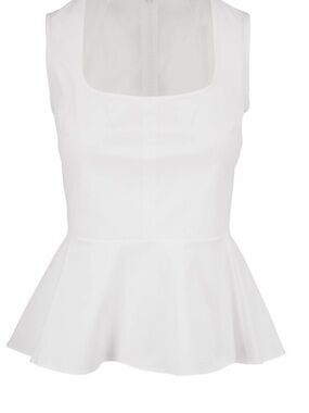 Veronica Beard White Square-Neck Peplum Tank